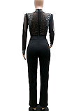 Red Women Fashion Sexy Bodycon High Collar Perspectivity Bling Bling Tassel Bodycon Jumpsuits CCY9232B-2