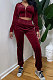 Wine Red Casual Velvet Pure Color Long Sleeve Zip Front Hoodie High Waist Elasticbelt Sweat Pants Sets SY8826-1