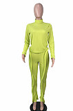 Black Simple Wholesale Long Sleeve High Neck Bodycon Tops Pencil Pants Slim Fitting Sets L0363-2