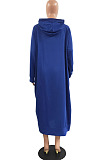Red Cotton Blend Casual Pure Color Long Sleeve Loose Hooded Dress H1726-2