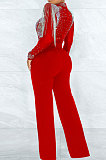 Blue Women Fashion Sexy Bodycon High Collar Perspectivity Bling Bling Tassel Bodycon Jumpsuits CCY9232B-3