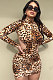 Leopard Women Sexy Backless Long Sleeve Half Turtle Neck Bodycon Mini Dress FFE182