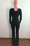 Red Sexy Cotton Blend Pure Color Long Sleeve Hollow Out Wide Leg Jumpsuits QZ6128-2