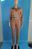 Drak Blue Autumn Winter Long Sleeve Zip Front Jumper Mid Waist Ankle Banded Pants Sport Sets TC089-5