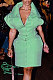 Green Women Stand Collar High Waist Warm Solid Mini Dress HLR19374