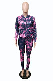 Red Cotton Blend Simple Tie Dye Printing Long Sleeve Hoodie Trousers Sport Sets TC046-1