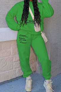 Green Casual Autumn Winter Letter Printing Long Sleeve Hoodie Sweat Pants Sets TC042-2