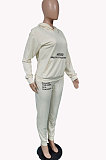 Green Casual Autumn Winter Letter Printing Long Sleeve Hoodie Sweat Pants Sets TC042-2