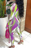 Purple Euramerican Women Gradient Sexy Bandage Hollow Out Crop Bodycon Jumpsuits BYQ1033-2