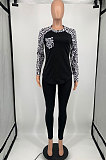 Red Cotton Blend Leopard Print Spliced Long Sleeve Round Neck T-Shirts Pencil Pants Sport Sets YM220-1