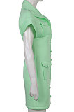 Green Women Stand Collar High Waist Warm Solid Mini Dress HLR19374