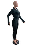 Cyan Wholesale Pure Color Long Sleeve Zip Front Tops Trousers Slim Fitting Sport Sets TC043-1