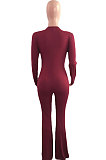 Black Sexy Club Ribber Long Sleeve Cardigan Strapless Hollow Out Flare Jumpsuits QZ6129-2