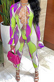 Purple Euramerican Women Gradient Sexy Bandage Hollow Out Crop Bodycon Jumpsuits BYQ1033-2
