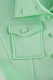 Green Women Stand Collar High Waist Warm Solid Mini Dress HLR19374