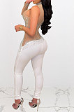 Black Woemn Autumn Winter Sexy Coloured Diamond Perspectivity Bling Bling Bodycon Jumpsuits Q966-2