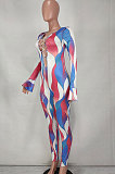 Blue Euramerican Women Gradient Sexy Bandage Hollow Out Crop Bodycon Jumpsuits BYQ1033-1