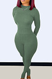 Blue Wholesale Newest Ribber Long Sleeve O Neck T-Shirts Bodycon Pants Slim Fitting Solid Color Sets TC095-1 