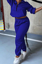 Drak Blue Autumn Winter Long Sleeve Zip Front Jumper Mid Waist Ankle Banded Pants Sport Sets TC089-5