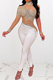 Black Woemn Autumn Winter Sexy Coloured Diamond Perspectivity Bling Bling Bodycon Jumpsuits Q966-2