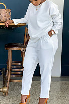 White Simple Wholesale Long Sleeve Round Neck T-Shirts Trousers Solid Color Sets BBN202-2