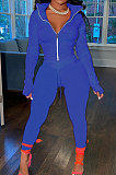 Pink Wholesale Pure Color Long Sleeve Zip Front Tops Trousers Slim Fitting Sport Sets TC043-7