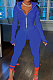 Drak Blue Wholesale Pure Color Long Sleeve Zip Front Tops Trousers Slim Fitting Sport Sets TC043-5