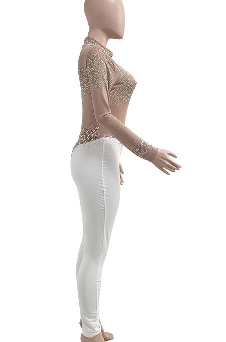 Black Woemn Autumn Winter Sexy Coloured Diamond Perspectivity Bling Bling Bodycon Jumpsuits Q966-2