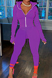 Pink Wholesale Pure Color Long Sleeve Zip Front Tops Trousers Slim Fitting Sport Sets TC043-7