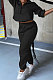 Black Autumn Winter Long Sleeve Zip Front Jumper Mid Waist Ankle Banded Pants Sport Sets TC089-4