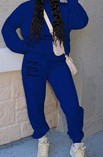 Drak Blue Casual Autumn Winter Letter Printing Long Sleeve Hoodie Sweat Pants Sets TC042-3