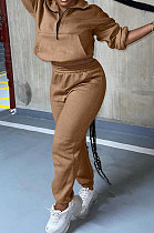 Brow Autumn Winter Long Sleeve Zip Front Jumper Mid Waist Ankle Banded Pants Sport Sets TC089-1