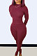 Wine Red Wholesale Newest Ribber Long Sleeve O Neck T-Shirts Bodycon Pants Slim Fitting Solid Color Sets TC095-3