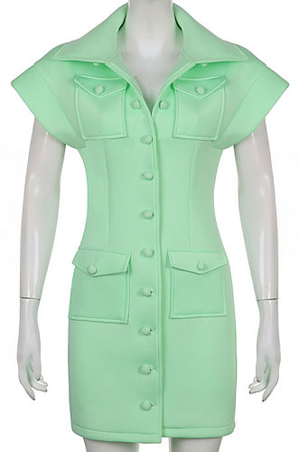 Green Women Stand Collar High Waist Warm Solid Mini Dress HLR19374