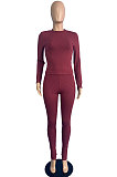 Black Wholesale Newest Ribber Long Sleeve O Neck T-Shirts Bodycon Pants Slim Fitting Solid Color Sets TC095-5
