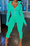 Pink Wholesale Pure Color Long Sleeve Zip Front Tops Trousers Slim Fitting Sport Sets TC043-7