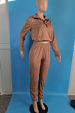Brow Autumn Winter Long Sleeve Zip Front Jumper Mid Waist Ankle Banded Pants Sport Sets TC089-1