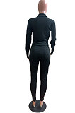 Cyan Wholesale Pure Color Long Sleeve Zip Front Tops Trousers Slim Fitting Sport Sets TC043-1