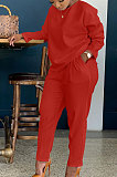 Red Simple Wholesale Long Sleeve Round Neck T-Shirts Trousers Solid Color Sets BBN202-6
