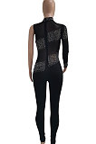 Black Woemn Autumn Winter Sexy Coloured Diamond Perspectivity Bling Bling Bodycon Jumpsuits Q966-2