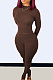 Brown Wholesale Newest Ribber Long Sleeve O Neck T-Shirts Bodycon Pants Slim Fitting Solid Color Sets TC095-4