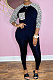Black Cotton Blend Leopard Print Spliced Long Sleeve Round Neck T-Shirts Pencil Pants Sport Sets YM220-2