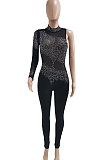 White Woemn Autumn Winter Sexy Coloured Diamond Perspectivity Bling Bling Bodycon Jumpsuits Q966-1