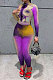 Purple Orange Women Long Sleeve Round Collar Fashion Positioning Printing Bodycon Pants Sets AMN8027-3