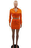 Gray Women Sexy Hooded Top Zipper Long Sleeve Dew Waist Short Skirts Sets QMX1019-2