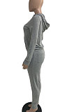 Yellow Euramerican Women Pure Color Skinny Drawstring Cradigan Hooded Fleece Bodycon Pants Sets XQ1152-2