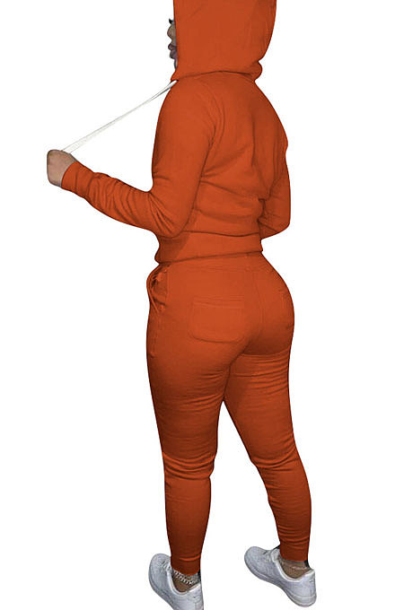 Wine Red Euramerican Women Pure Color Skinny Drawstring Cradigan Hooded Fleece Bodycon Pants Sets XQ1152-8
