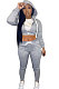 Gray Women Cardigan Short Crop Zipper Hooded Tops Casual Pants Sets Q973-1