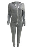 Pink Euramerican Women Pure Color Skinny Drawstring Cradigan Hooded Fleece Bodycon Pants Sets XQ1152-1