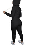 Pink Euramerican Women Pure Color Skinny Drawstring Cradigan Hooded Fleece Bodycon Pants Sets XQ1152-1